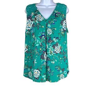 Daniel Rainn 2X Plus Sleeveless Blouse Green Floral Lace Accents Cutout NWOT